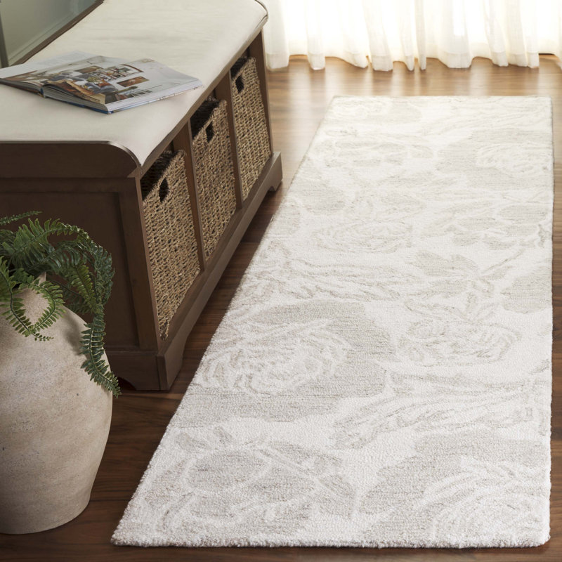 Tapis floral en laine / coton touffeté à la main Allyssah, Tapis de couloir 2 pi 3 po x 8 pi