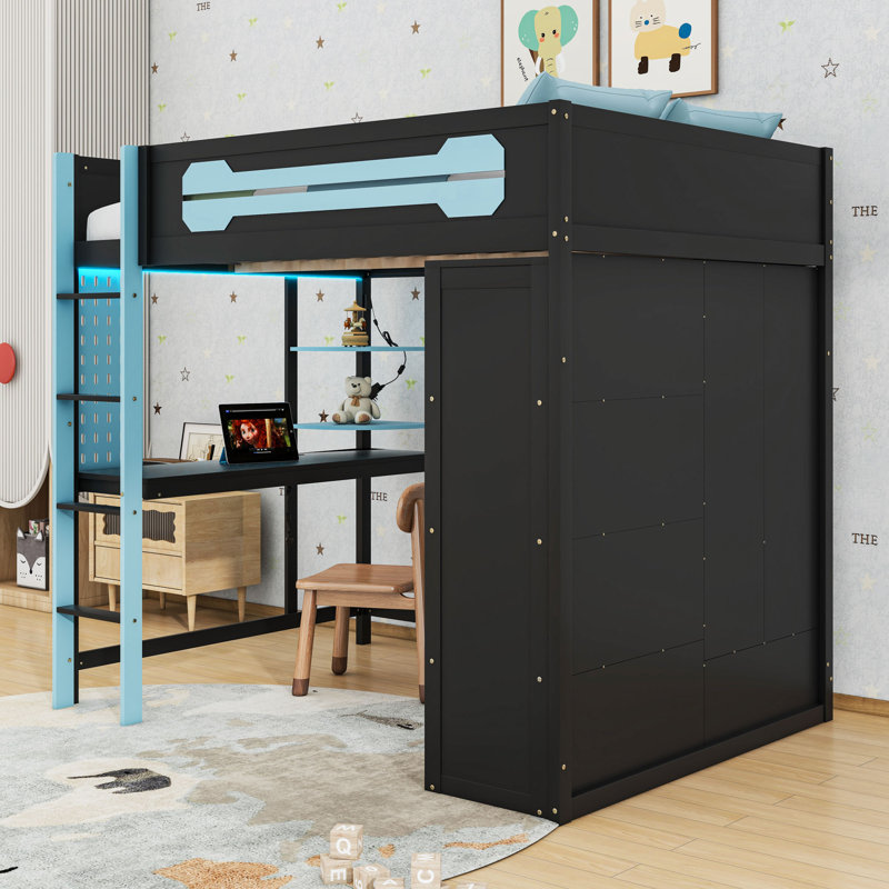 Harriet Bee Loft Bed With Desk, Wardrobe And RGB Light - Wayfair Canada