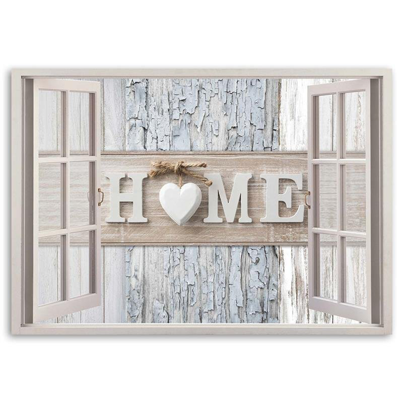 Leinwandbild Window Home Inscription Heart Wood