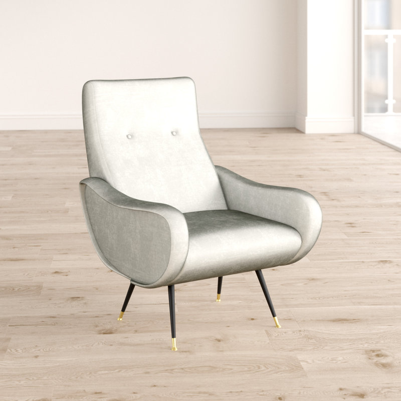 Dakota Velvet Retro Mid Century Accent Chair, Arctic Grey