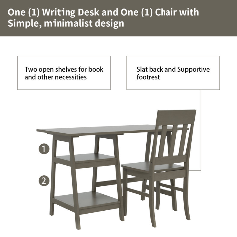 Jamonte Multifunctional Simple 2 Shelf Writing Desk with Chair, Grey