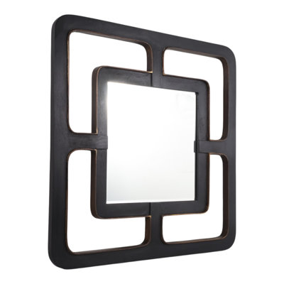 Modern Square Wall Mirror With Geometric Open Frame - Decorative Large Mirror For Bathroom, Entryway, Or Dining Room Decor - 40", Black