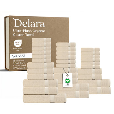 Ensemble de serviettes en coton biologique de 33, certifié GOTS et OEKO-TEX, 650 g / m², doux, à séchage rapide, absorbant, de qualité hôtelière