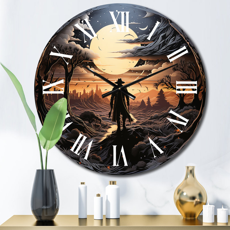 Horloge murale Western Lone Outlaw Papercut I, Moyenne