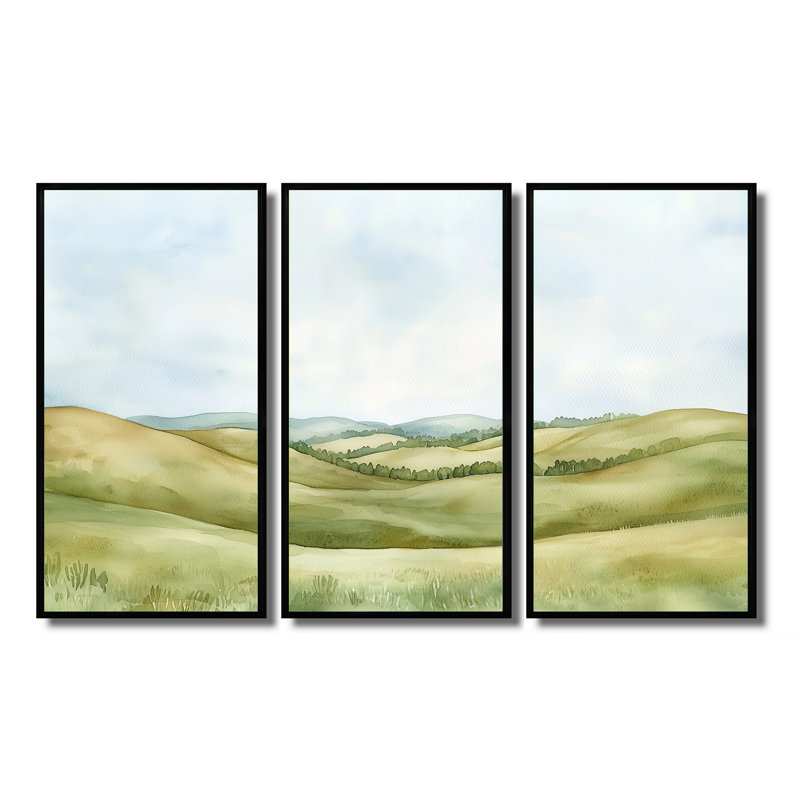 «Rolling Hills In The Prairies I», ensemble d'art mural prairies, H 40 po x l 60 po, Reproduction avec cadre flottant, Noir