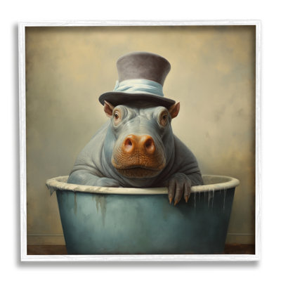 Hippo Rustic Tub Single Picture Frame Print on Canvas
