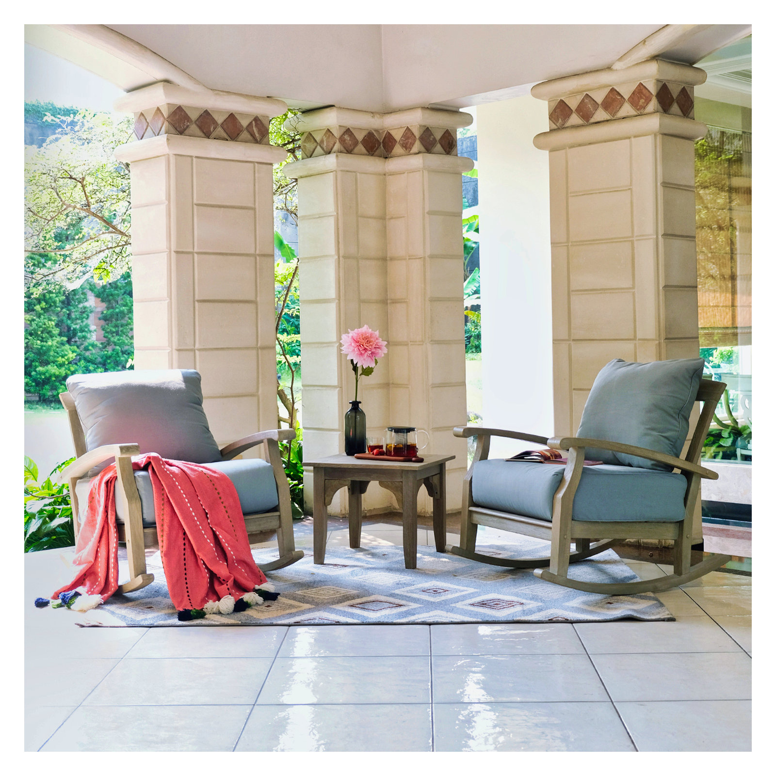 Summerton Seating Group with Cushions , Weathered Gray/Blue Spruce