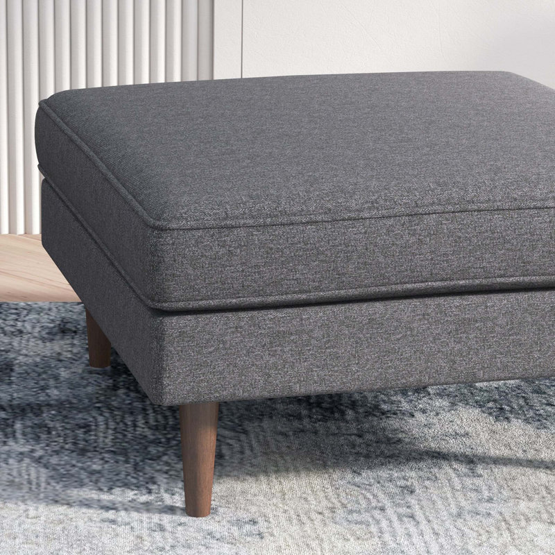 Repose-pieds carré en velours orange Lightner, 100 % lin gris foncé
