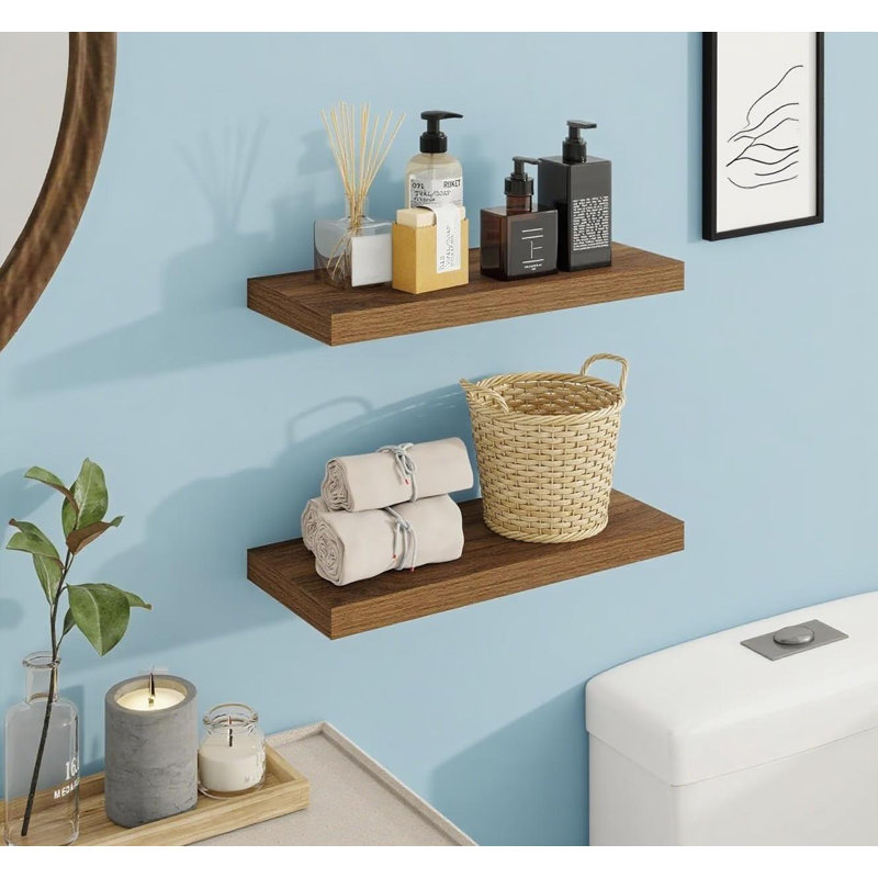 Ensemble de 2 petites tablettes murales en bois flottantes avec supports invisibles pour le salon, la chambre à coucher, la cuisine, le rangement de la salle de bain et la décoration