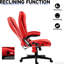 Chaise de bureau inclinable chauffante avec 6 points de vibration, extensible à 120 degrés, siège réglable, rembourré et poche latérale pour télécommande, rouge
