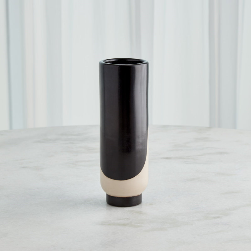 Simple Face Handmade Ceramic Table Vase, Black/Natural