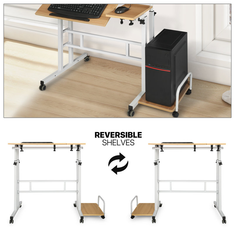 Natural and White Adjustable Standing Laptop Desk with Keyboard Tray