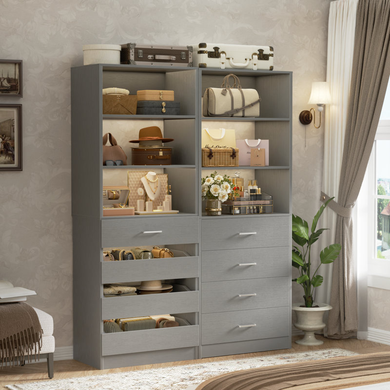 Closet System With Wood Drawers, Gray