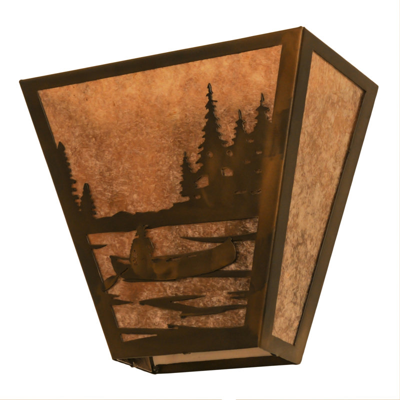 Applique murale 2 lumières Canoe At Lake, Antique Copper, 11.5" H x 13" W x 6.5" D