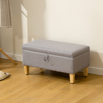 Angella Linen Storage Ottoman Padded Footstool with Rubberwood Legs