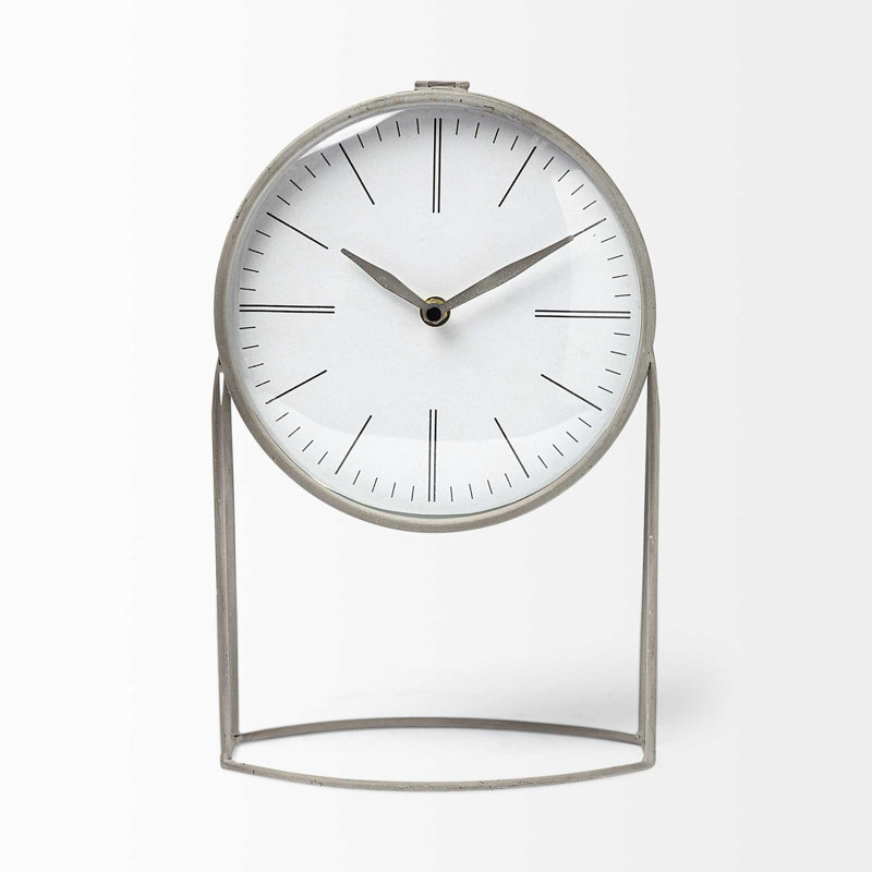 Analog Metal Quartz Tabletop Clock in Silver