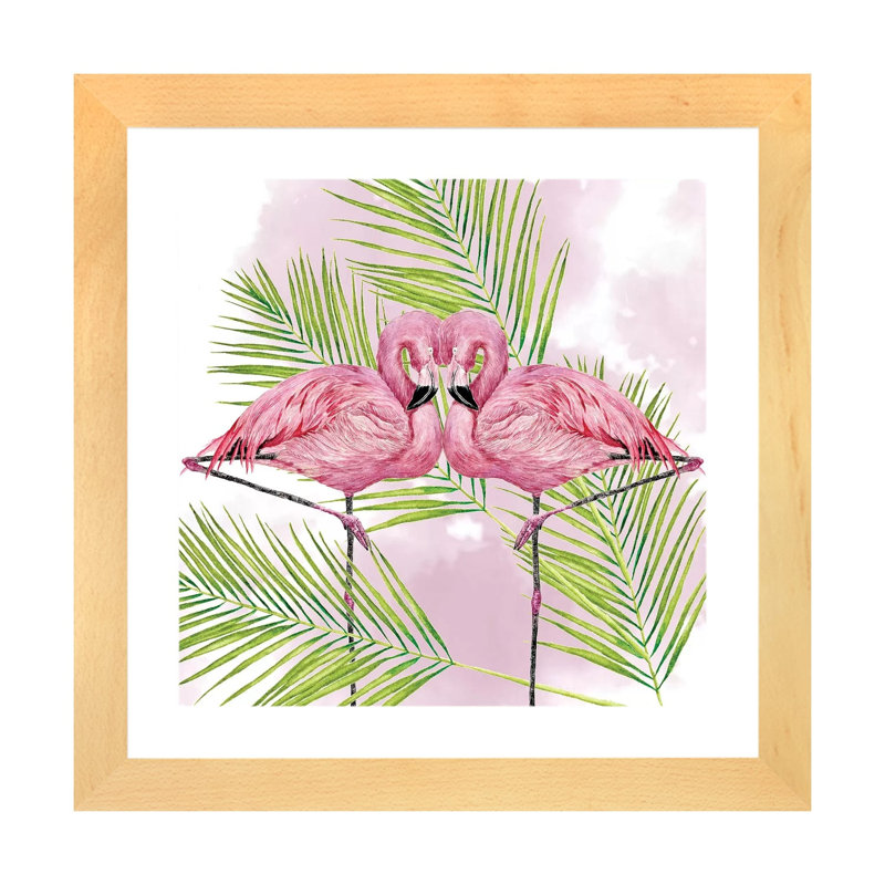 «Pink Flamingo Collection» par Melissa Wang - impression d'art graphique, H 24 po x l 24 po x p 1 po, Papier avec cadre beige