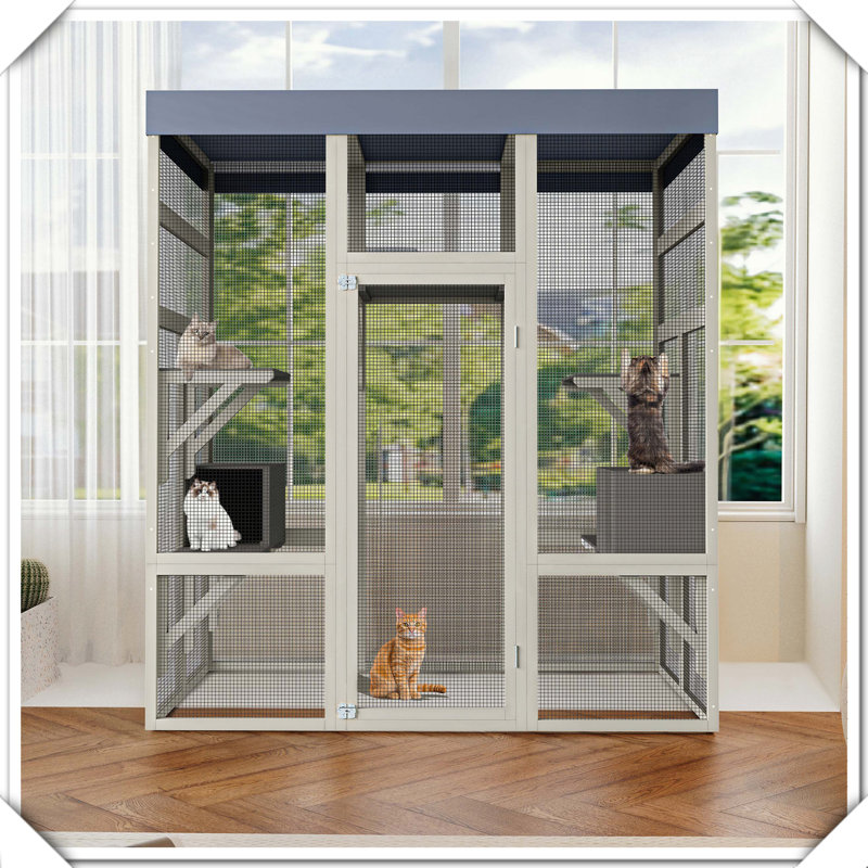 Enceinte d'extérieur pour animaux en bois Catio