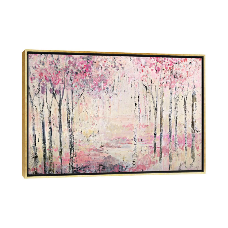 Reproduction d’art, "Pink Park" par Jodi Maas, Pas de tapis, H 32 po x l 48 po x P 1,5 po, Toile encadrée d'or