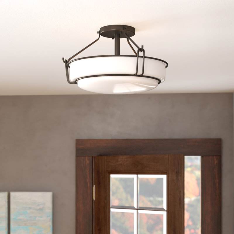 Horan Glass Semi Flush Mount, Olde Bronze