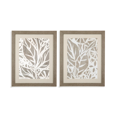 «Mudcloth Foliage», ensemble de 2 tapis huître à cadre gris encadré