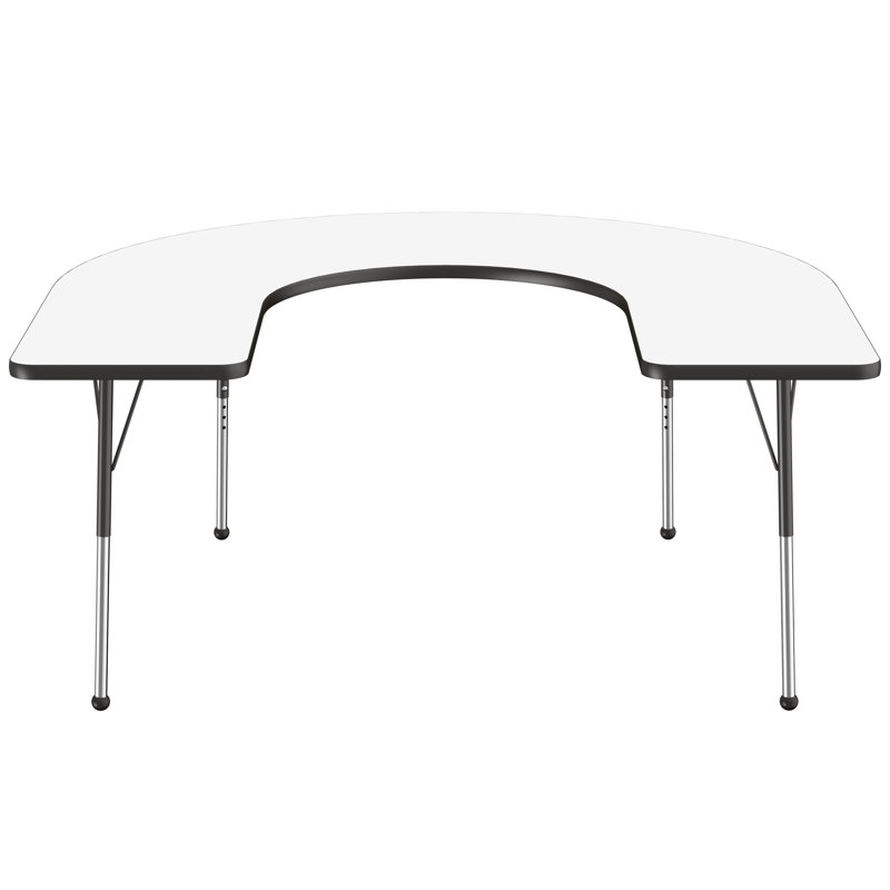 Table d'activité demi-lune effaçable à sec avec pieds réglables - blanc / noir, Tableau blanc / noir, Fers à cheval