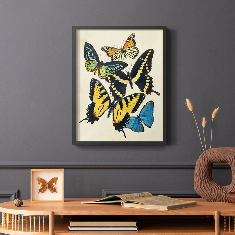 Collaged Butterflies II Framed Print - Solid Wood, Black, 10" H x 8" W