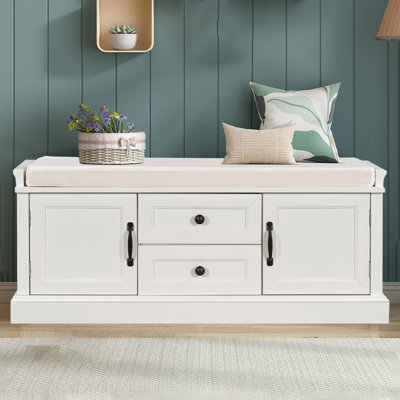 42.5" Wide Shoe Storage Bench With Cushion Storage Bench with 2 Drawers and 2 Cabinets