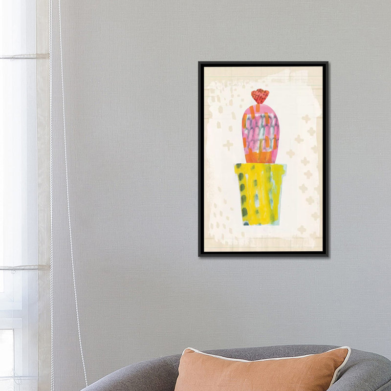 «Collage Cactus V.A, impression sur toile tendue, H 26 po x l 18 po x P 1,5 po, Toile avec cadre noir, Pas de tapis