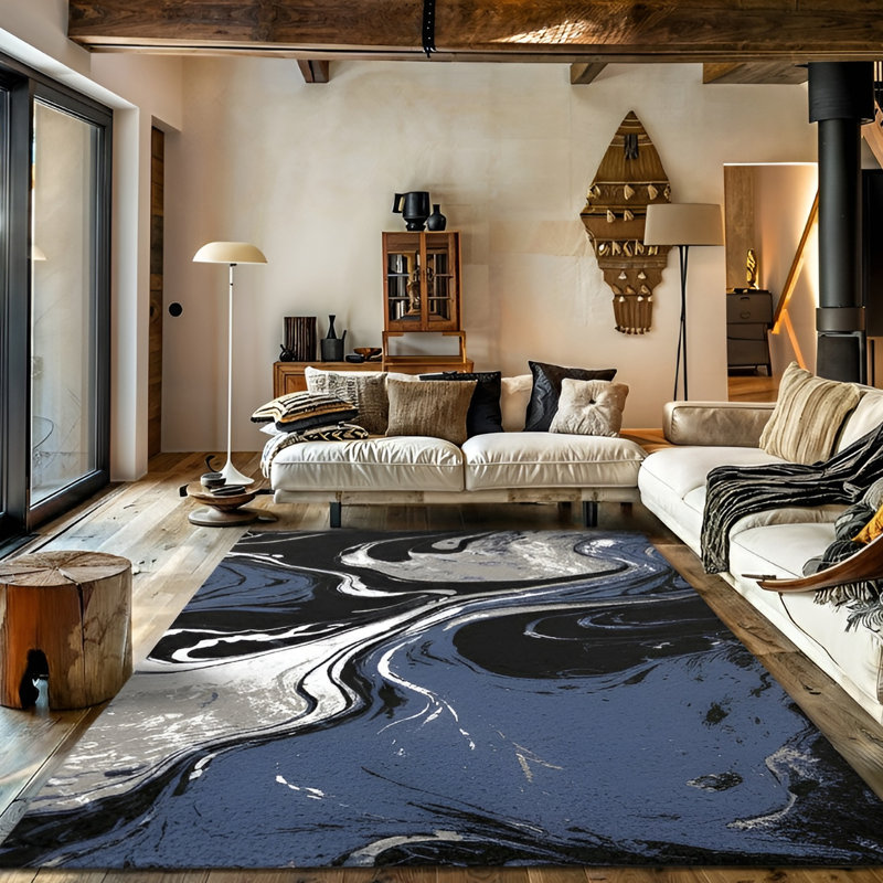 Galaxy Series Abrstract Black/Gray/Ivory/Beige Area Rug, Rectangle 5'3" x 7'3", Blue