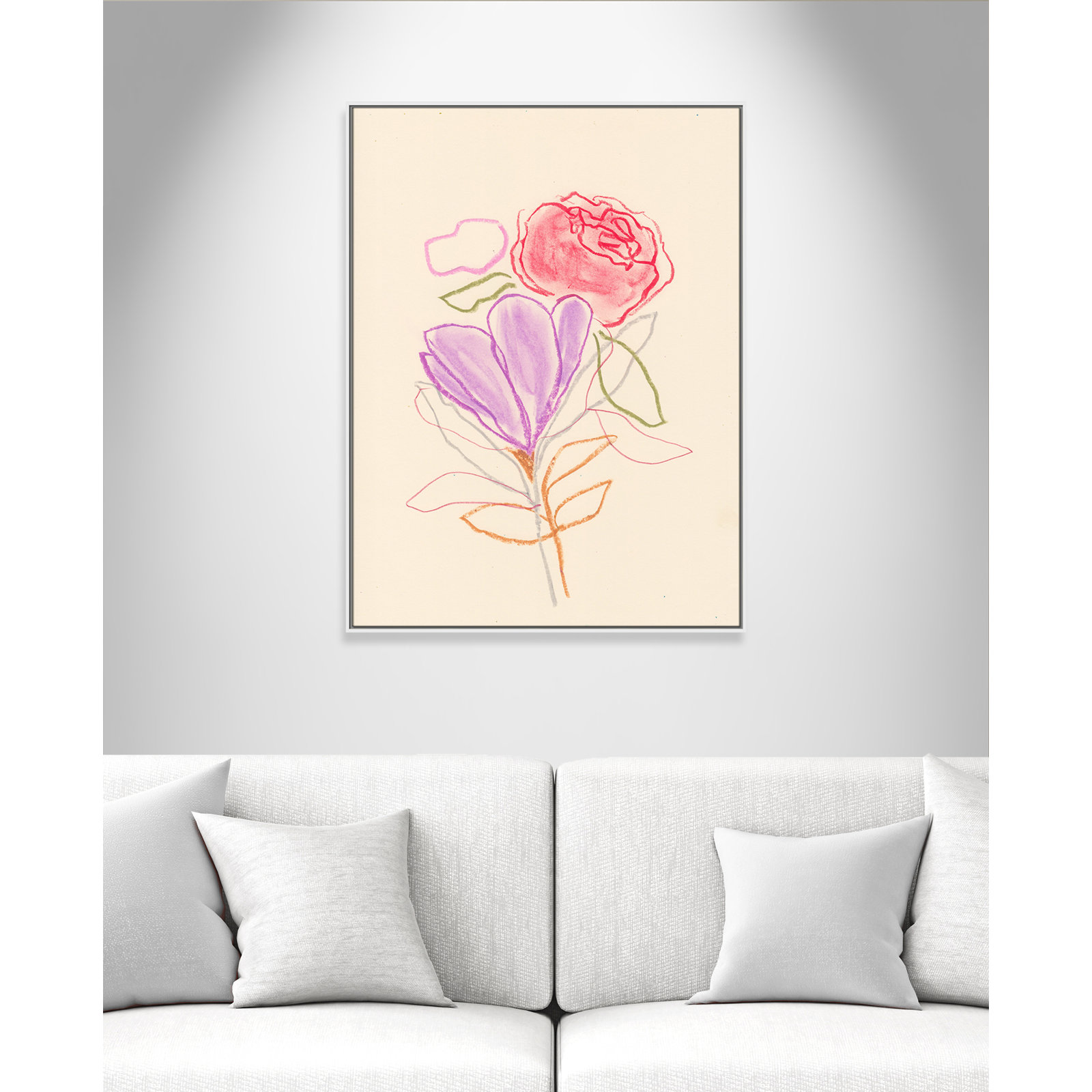 Simple Floral "Simple Floral III" Print, White Floater Framed Canvas, No Mat, 49.5" H x 37.5" W x 2" D