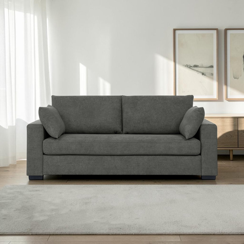 Brooklington 79" Polyester Blend Upholstered Square Arm Sofa with Toss Pillows