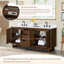 Meuble-lavabo double 72 po en chêne brossé brun avec grain de pierre blanc Mowry