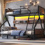 Lit superposé au-dessus de grand lit Ashrita XL, structure en métal avec tablettes de rangement et lumières DEL, conception peu encombrante et silencieuse, noir-1831798083