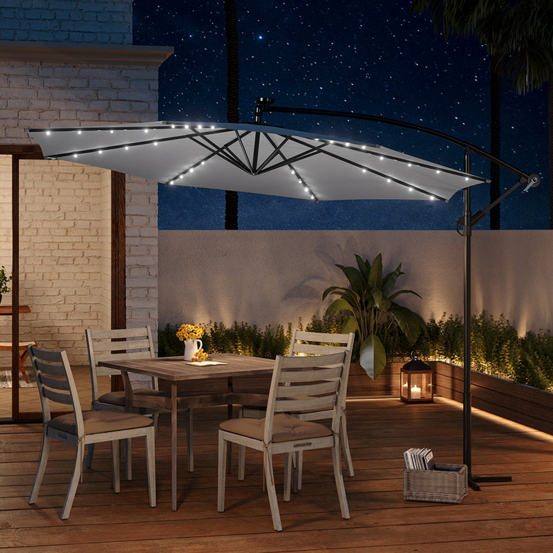 Seraphina 3m Cantilever Parasol with LED Light, Light Grey