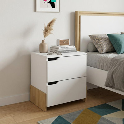 Table de chevet 20 po à deux tiroirs en bois naturel et blanc