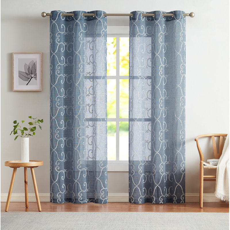 Niyaz Semi Sheer Curtain Pair, 76" W x 96" L, Blue
