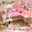 Bureau d'ordinateur en U avec rehausse l 74,48 po Kanisha-635493313
