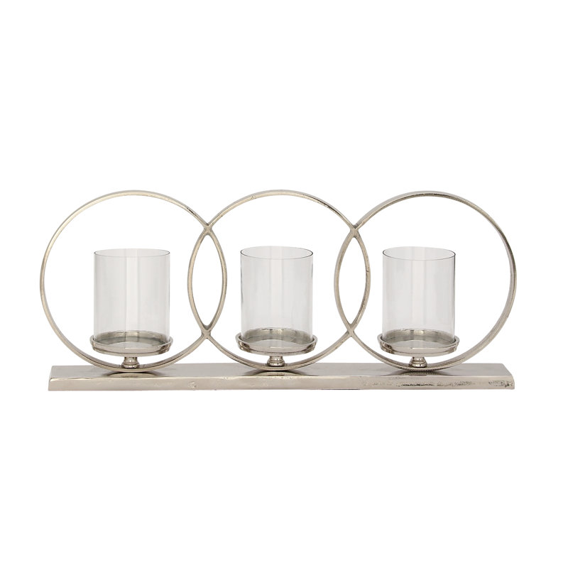 Candélabre argenté décoratif en aluminium à 3 piliers, H 11 po x l 26 po x P 5 po