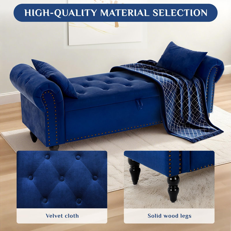 133cm Wide Velvet Standard Ottoman, Blue
