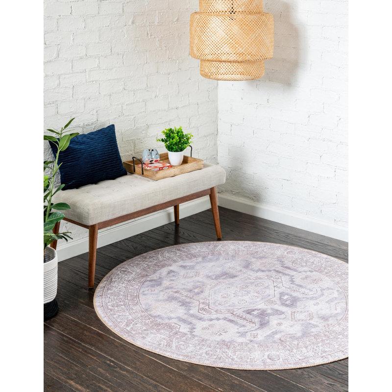 Tapis traditionnel de couleur gris-beige, Rond 7 pi 7 po