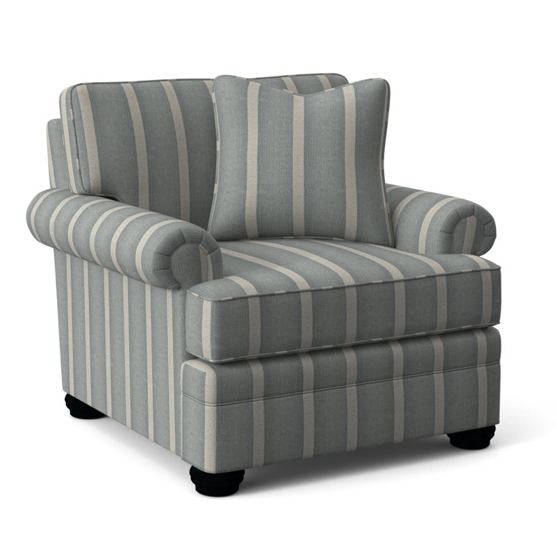 Kensington Armchair, Light Blue and White Stripe; 0256-54, Honey Finish