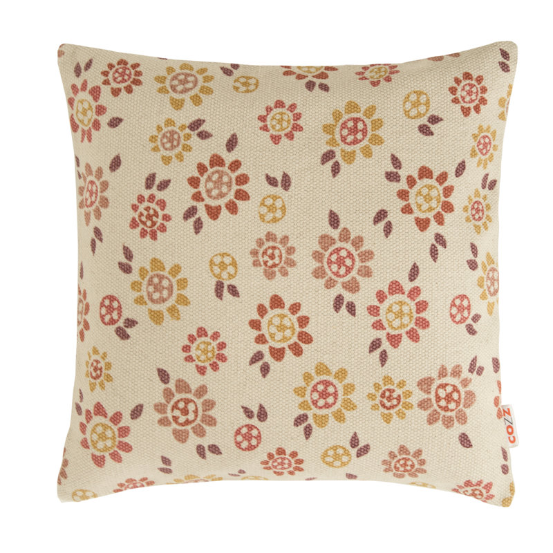 Floral Square Cushion Cover, Beige, orange and yellow