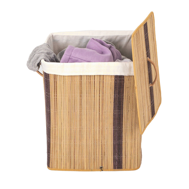 Laundry Hamper with Lid Bamboo Dirty Clothes Storage Basket with Rope  Handle and Removable Liner Rectangle Laundry Hamper Bin for Bathroom  Bedroom