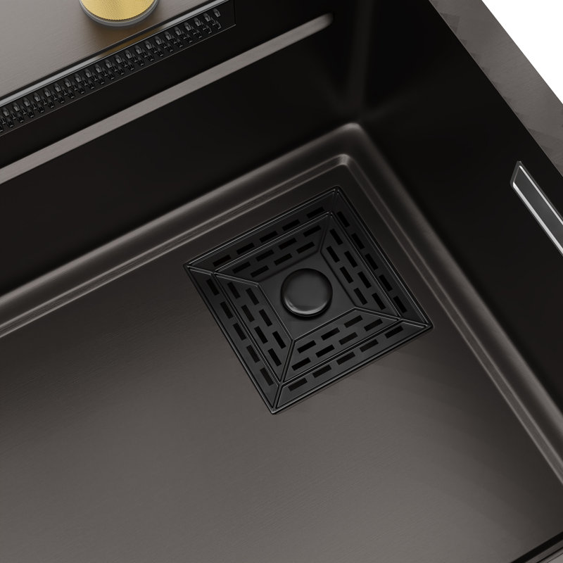 31.5" x 18" Drop-in Single Bowl DeerValley 304 Stainless Steel Polished Black Kitchen Sink Workstation with Accessories