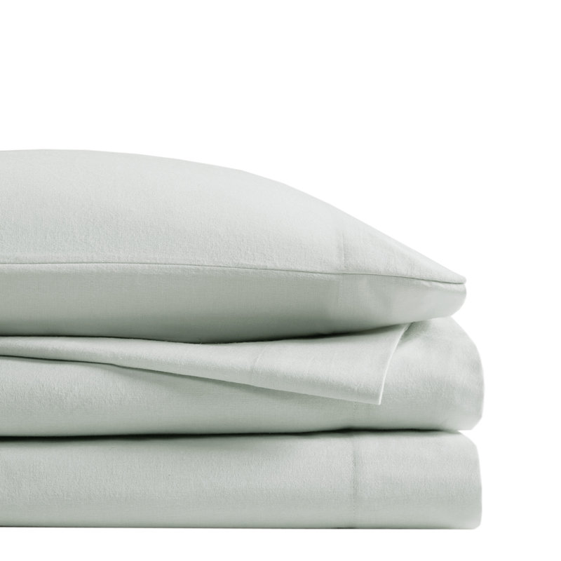 Seafoam Solid Queen Cotton Flannel 4-Piece Sheet Set