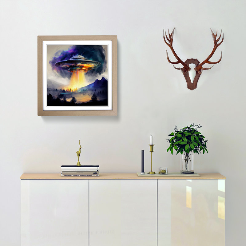 UFO - Single Picture Frame Print on Wood, Oak