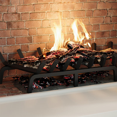 Grille de foyer en acier robuste de 30 po, porte-bûches à 7 barres avec 6 pieds de support, grille de foyer pour foyer intérieur, poêle à bois et foyer extérieur