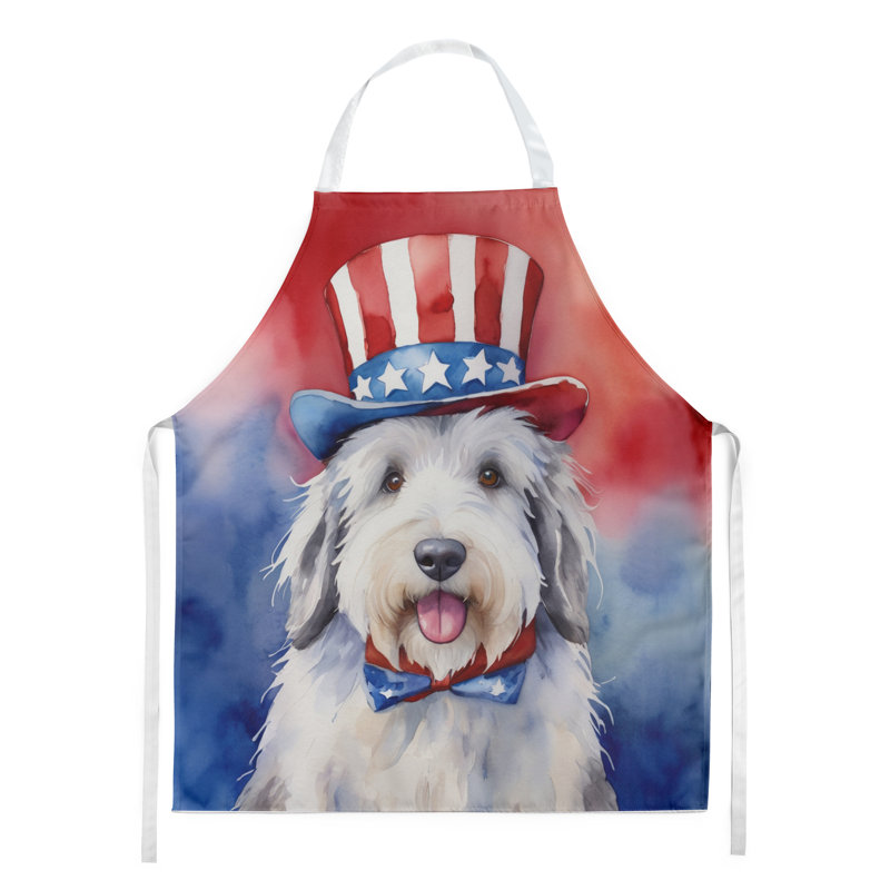 Patriotic American Apron, White Old English Sheepdog