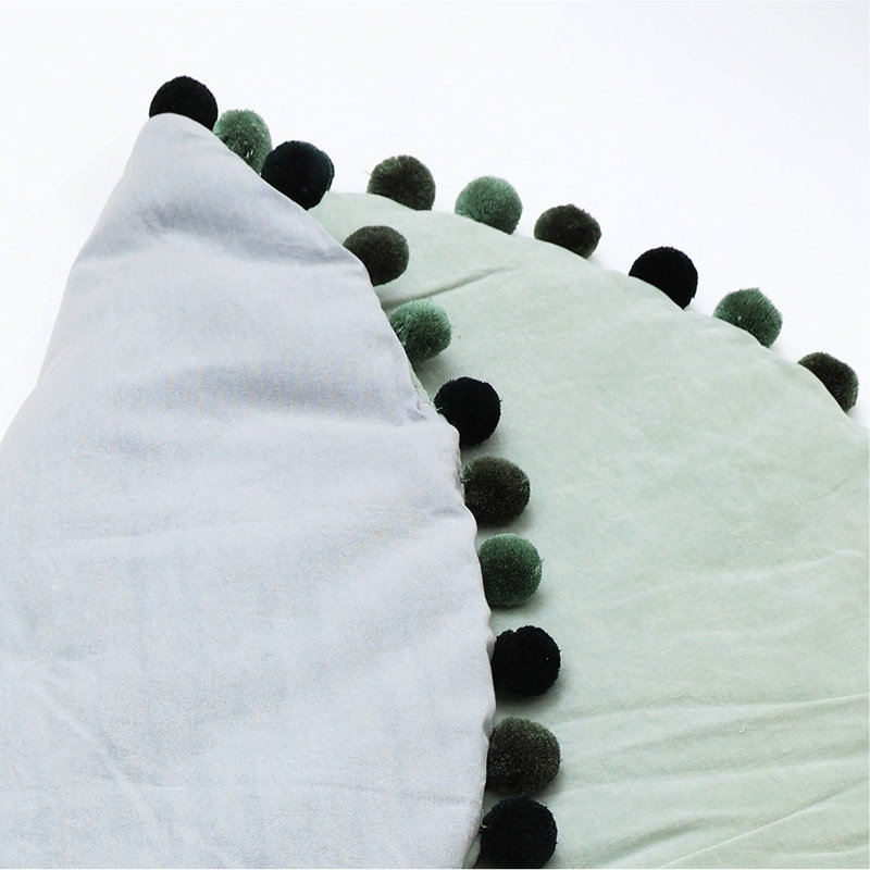 Tapis de jeu rond en velours de coton doux et fin avec pompon - 48 po